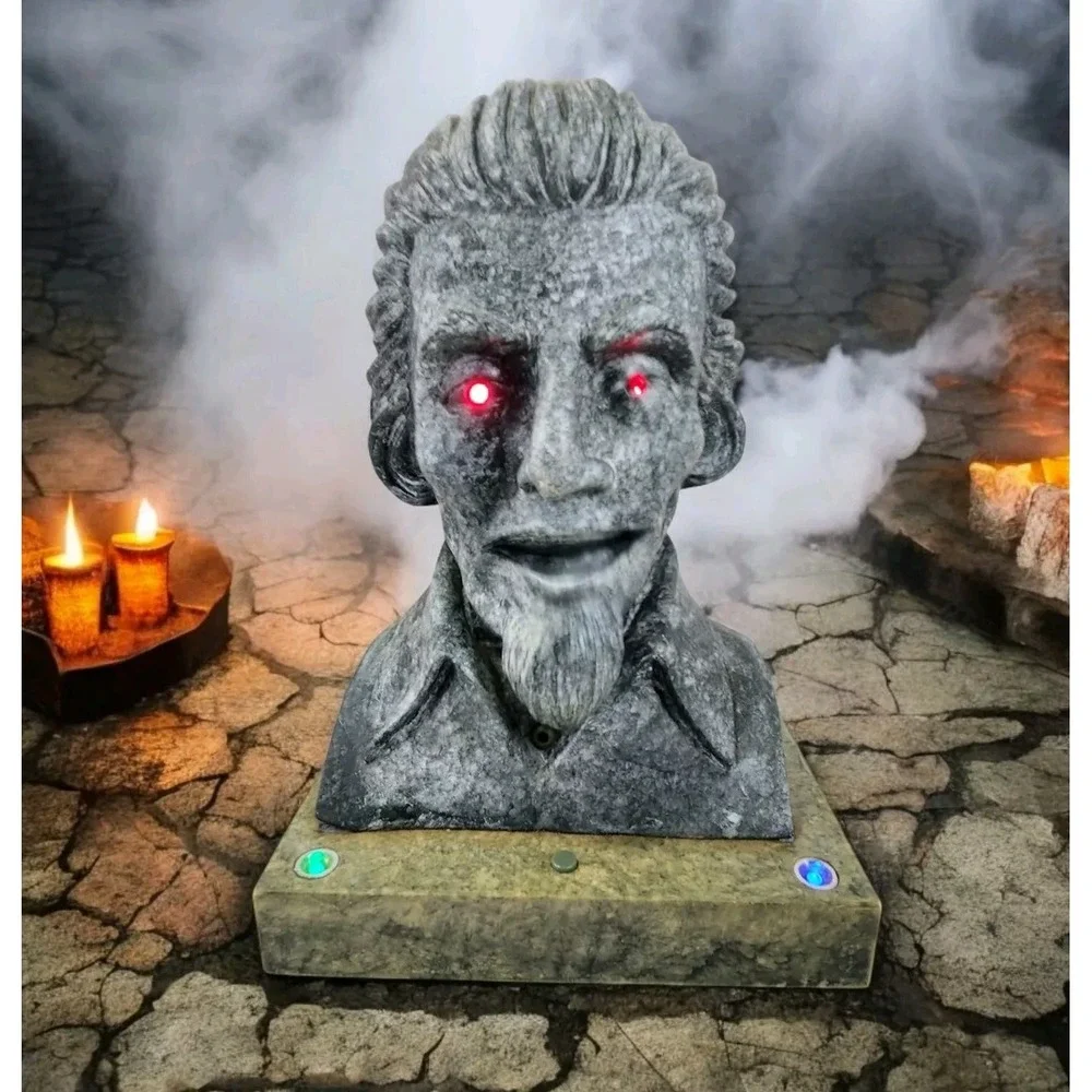 Gemmy Spooky Talking Motion Animated Statue Bust Head Halloween Decor Prop Light